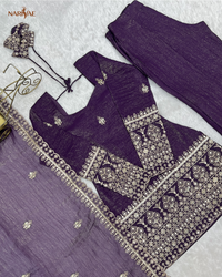 Crunchy Silk Embroidered Kurta Set | Sequence & Jari Work Top with Bell Bottom Pant & Dupatta | Fully Stitched Ready to Wear Ethnic Wear
