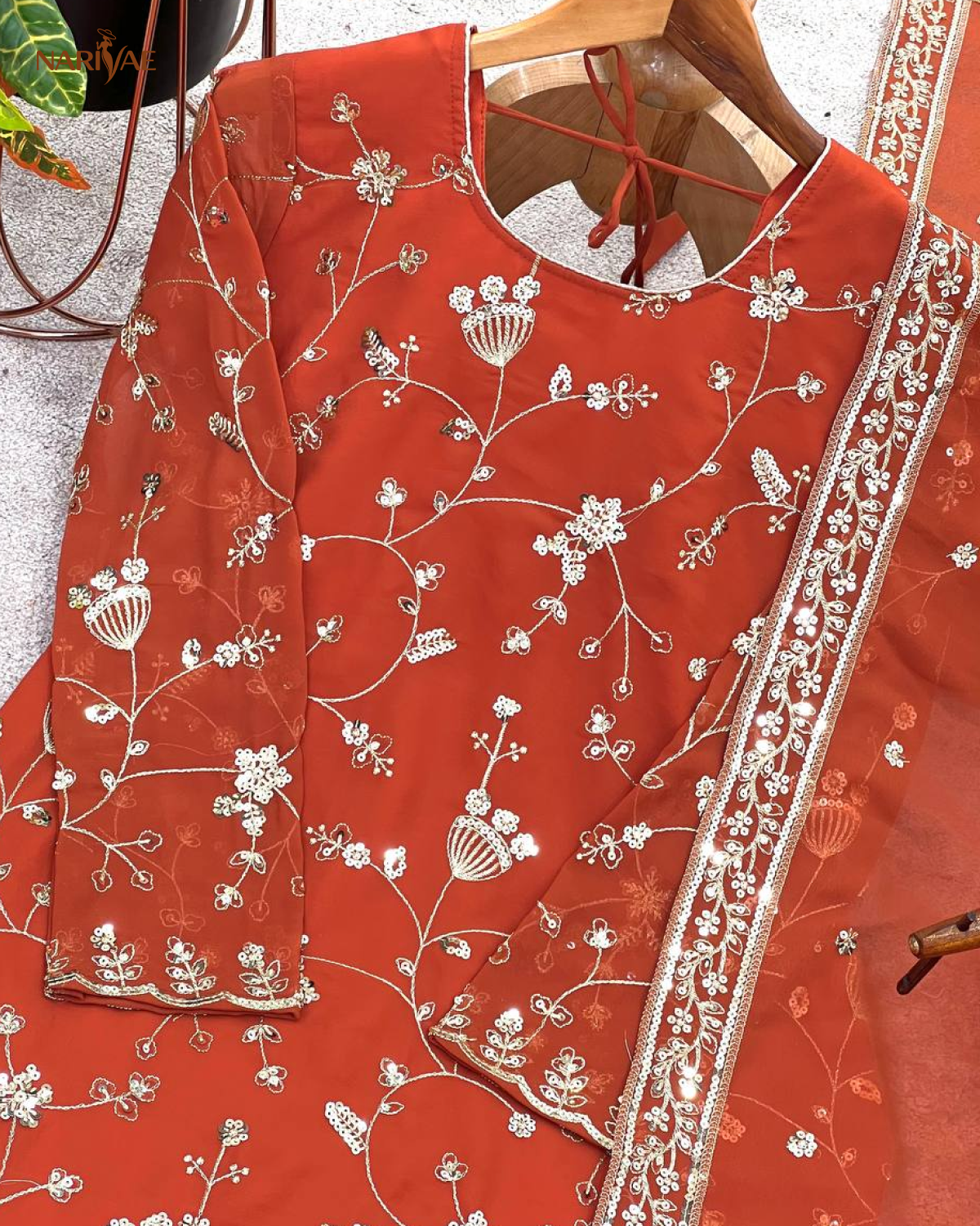 Designer Faux Georgette Sharara Set | Embroidered Sequence Work Top with Flared Palazzo & Dupatta | Ready to Wear Party Wear Ethnic Set