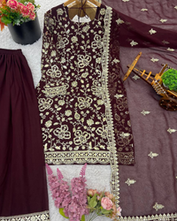 Designer Faux Georgette Sharara Palazzo Set | Embroidered Party Wear Top with Dupatta | Fully Stitched Ready to Wear Ethnic Outfit