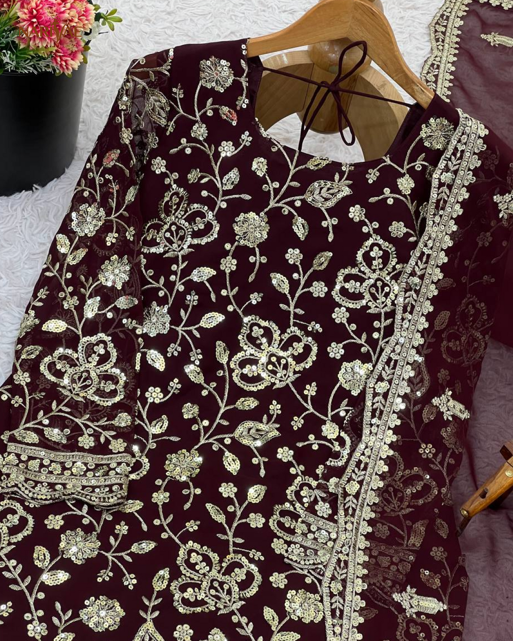 Designer Faux Georgette Sharara Palazzo Set | Embroidered Party Wear Top with Dupatta | Fully Stitched Ready to Wear Ethnic Outfit