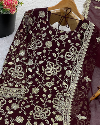Designer Faux Georgette Sharara Palazzo Set | Embroidered Party Wear Top with Dupatta | Fully Stitched Ready to Wear Ethnic Outfit