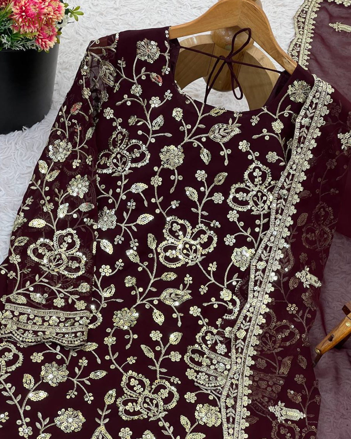 Designer Faux Georgette Sharara Palazzo Set | Embroidered Party Wear Top with Dupatta | Fully Stitched Ready to Wear Ethnic Outfit
