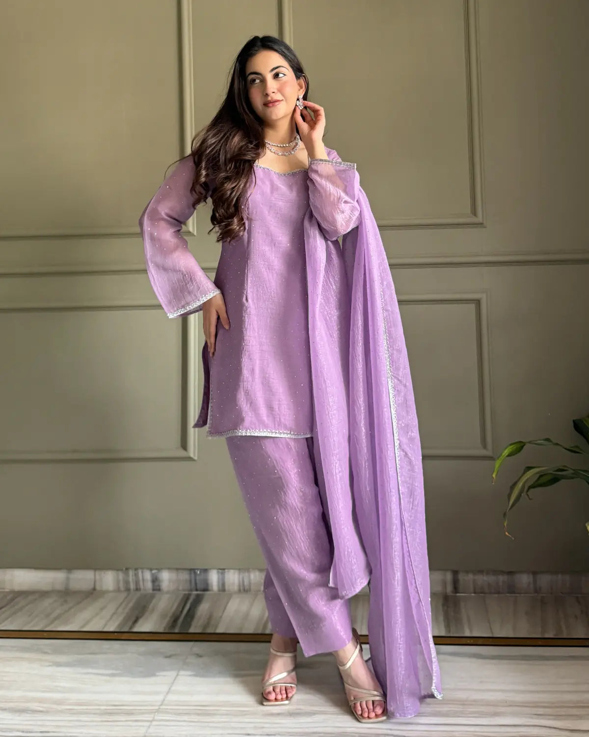 Farshi Salwar Suit Set in Crunchy Silk with Swarovski Work & Dupatta | Ready to Wear Ethnic Suit for Women