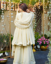 Cosmos Gold Jari Silk Sharara Set | Mirror Work Ethnic Top with Full Flair Palazzo & Dupatta | Ready to Wear Party Wear Outfit