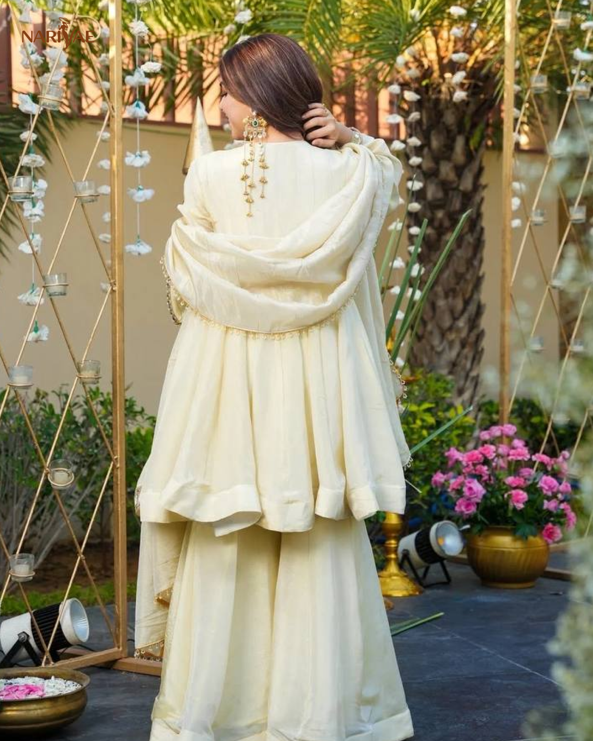 Cosmos Gold Jari Silk Sharara Set | Mirror Work Ethnic Top with Full Flair Palazzo & Dupatta | Ready to Wear Party Wear Outfit