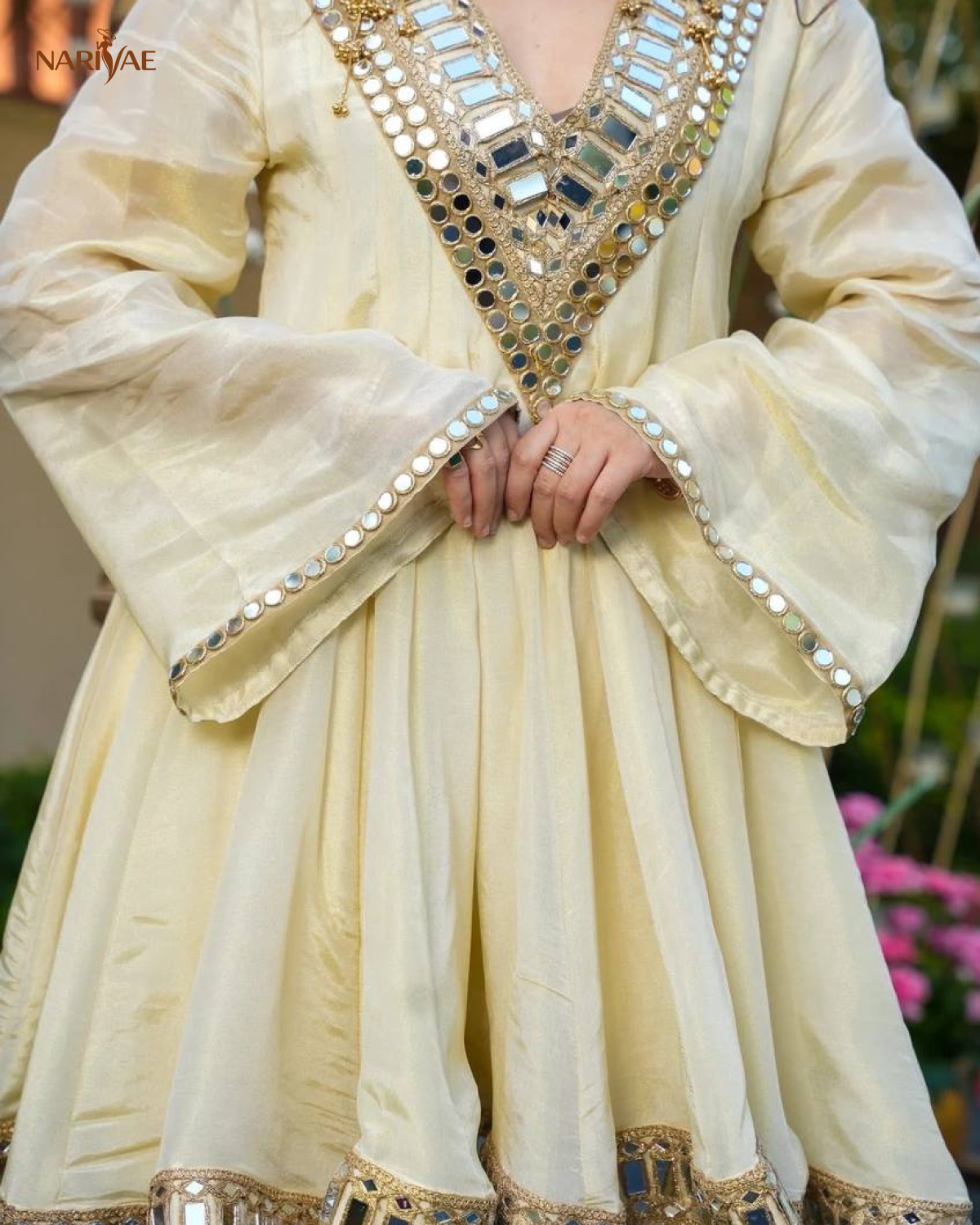 Cosmos Gold Jari Silk Sharara Set | Mirror Work Ethnic Top with Full Flair Palazzo & Dupatta | Ready to Wear Party Wear Outfit
