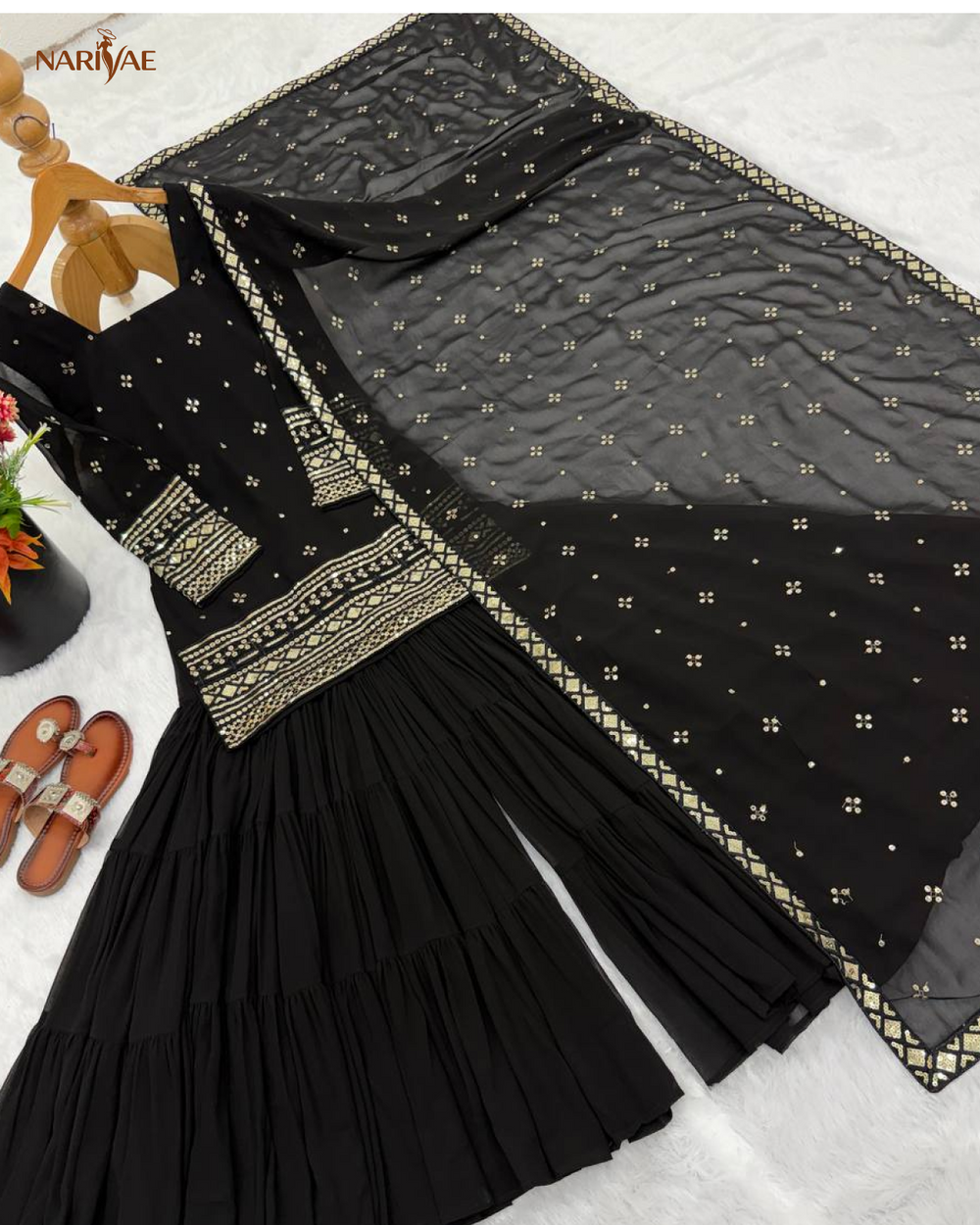 Heavy Georgette Ruffle Sharara Set | Embroidered Sequence Work Top with Dupatta | Fully Stitched Ready to Wear Party Wear Outfit