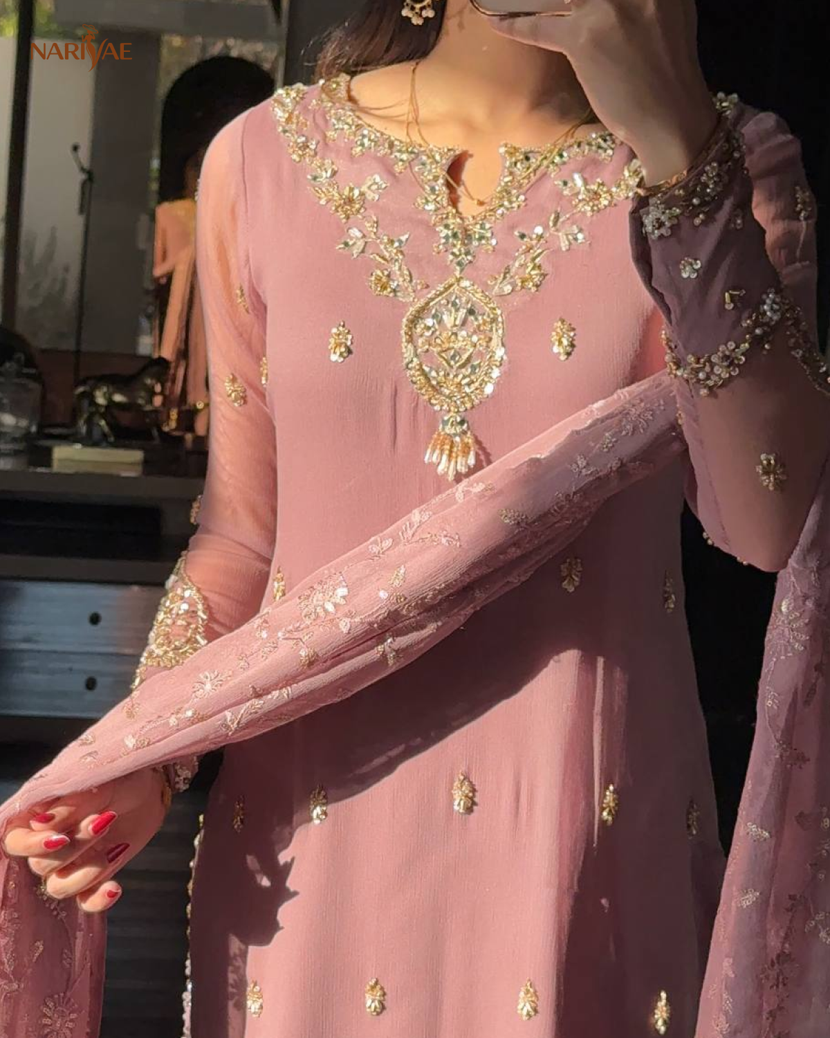 Designer Faux Georgette Embroidered Suit Set | Heavy Sequence & Beads Work Top with Pant & Dupatta | Fully Stitched Ready to Wear Ethnic Wear