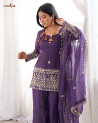 Crunchy Silk Embroidered Kurta Set | Sequence & Jari Work Top with Bell Bottom Pant & Dupatta | Fully Stitched Ready to Wear Ethnic Wear
