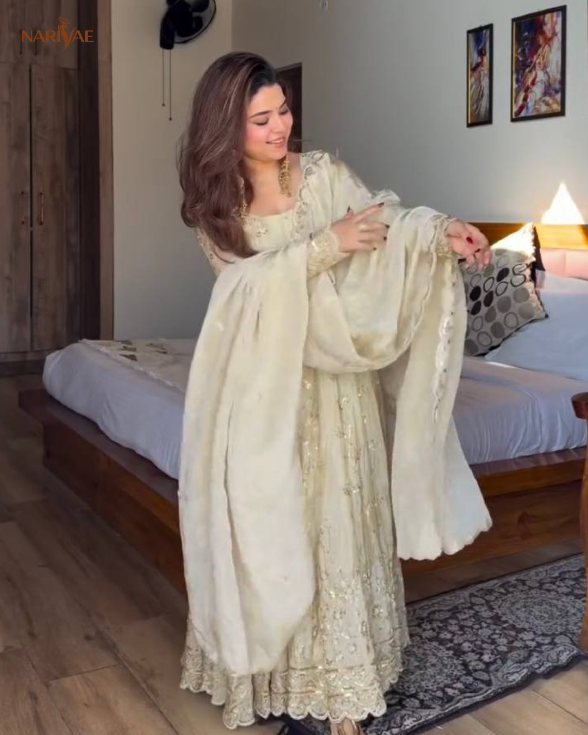 Crunchy Silk Embroidered Gown Set | Designer Ethnic Gown with Pant & Lace Border Dupatta | Fully Stitched Ready to Wear Outfit
