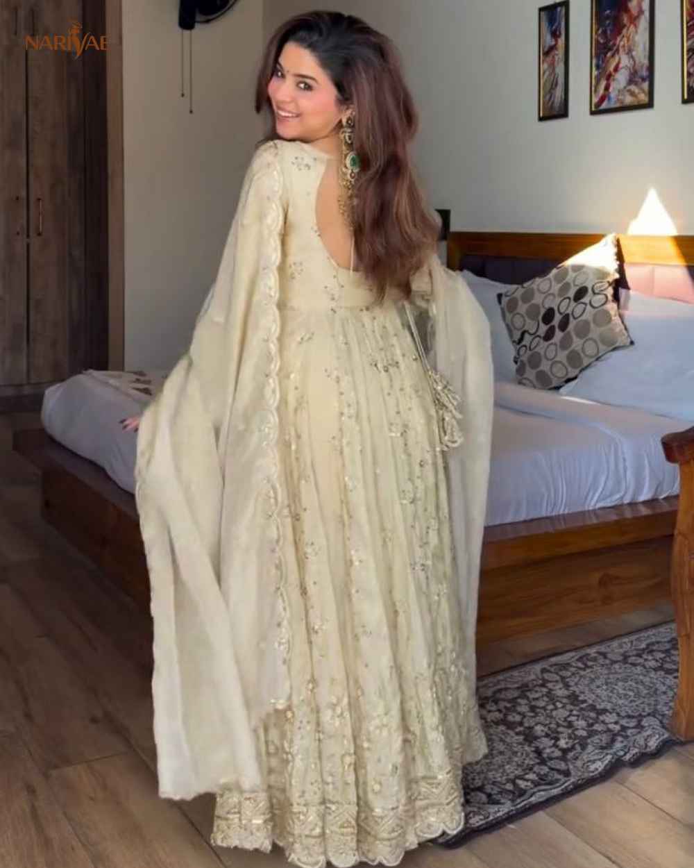 Crunchy Silk Embroidered Gown Set | Designer Ethnic Gown with Pant & Lace Border Dupatta | Fully Stitched Ready to Wear Outfit