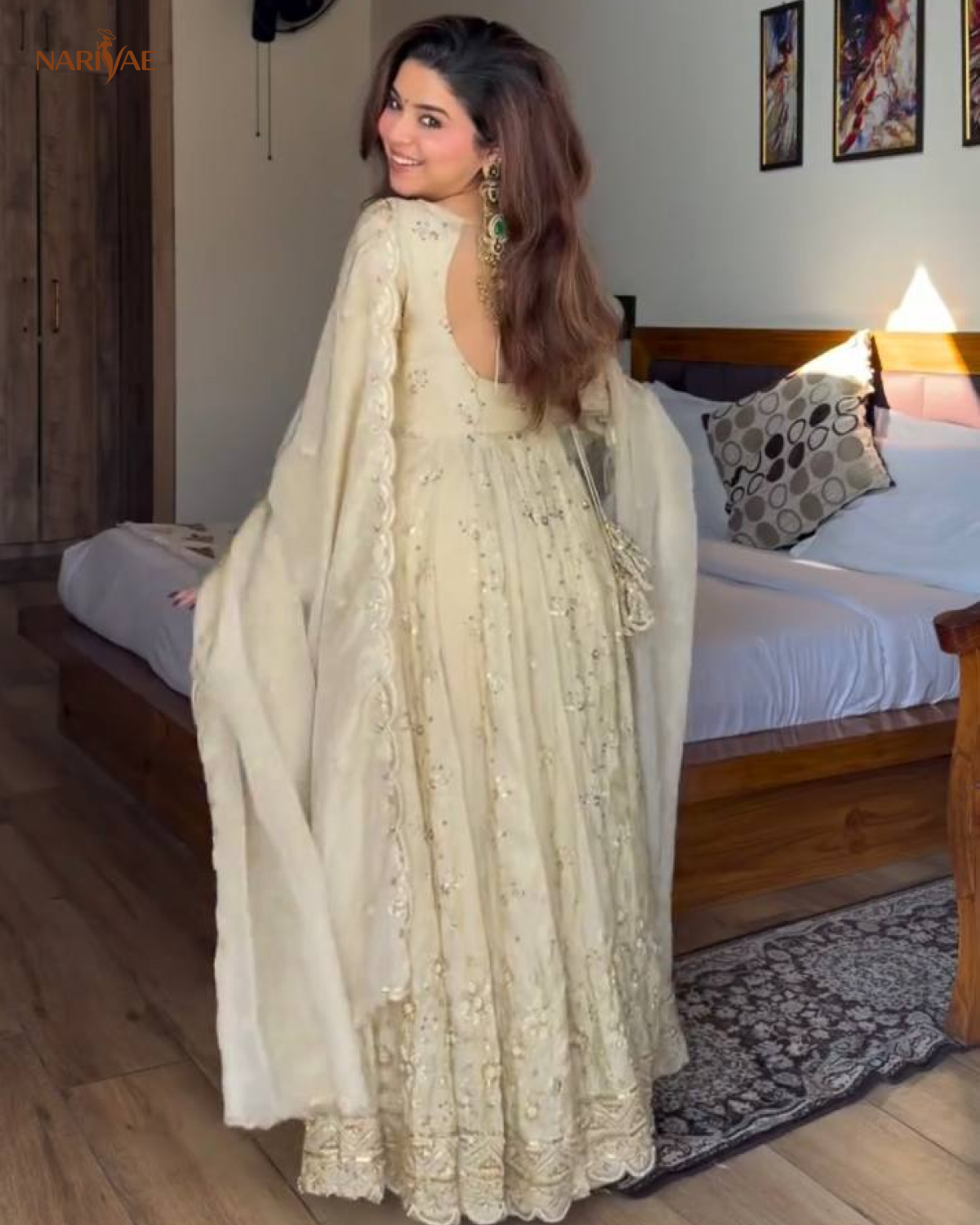 Crunchy Silk Embroidered Gown Set | Designer Ethnic Gown with Pant & Lace Border Dupatta | Fully Stitched Ready to Wear Outfit