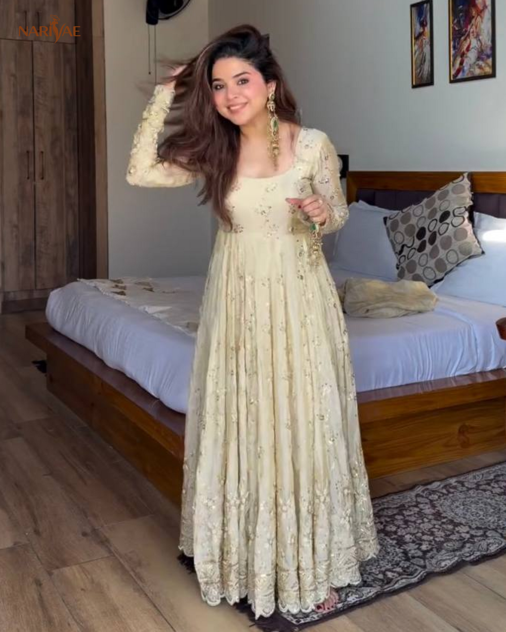 Crunchy Silk Embroidered Gown Set | Designer Ethnic Gown with Pant & Lace Border Dupatta | Fully Stitched Ready to Wear Outfit