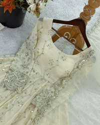 Crunchy Silk Embroidered Gown Set | Designer Ethnic Gown with Pant & Lace Border Dupatta | Fully Stitched Ready to Wear Outfit