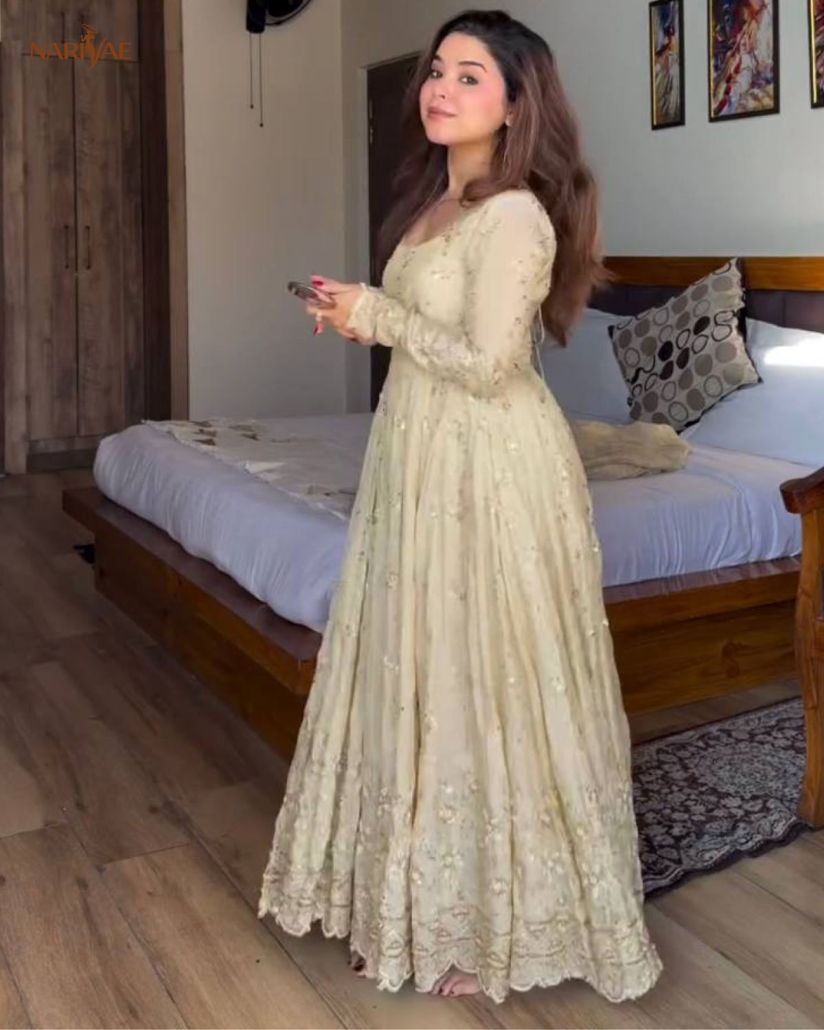 Crunchy Silk Embroidered Gown Set | Designer Ethnic Gown with Pant & Lace Border Dupatta | Fully Stitched Ready to Wear Outfit