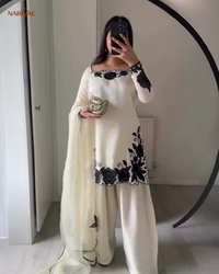 Fendy Silk Embroidered Kurta Farshi Pant Set with Dupatta | Elegant Ethnic Wear for Women | Fully Stitched Ready to Wear