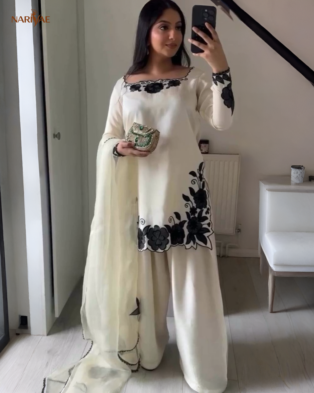 Fendy Silk Embroidered Kurta Farshi Pant Set with Dupatta | Elegant Ethnic Wear for Women | Fully Stitched Ready to Wear