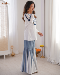 Premium Roman Silk Co-ord Set with Mirror Work Embroidery | Designer Top & Palazzo Set for Women | Festive Ready to Wear