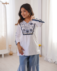 Premium Roman Silk Co-ord Set with Mirror Work Embroidery | Designer Top & Palazzo Set for Women | Festive Ready to Wear
