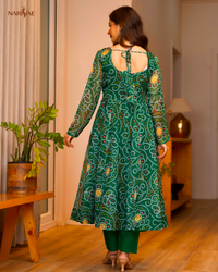 Printed Organza Anarkali Gown Set with Pant & Dupatta | 4 Meter Flair Wedding Wear | Fully Stitched Ready to Wear