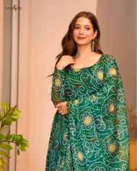 Printed Organza Anarkali Gown Set with Pant & Dupatta | 4 Meter Flair Wedding Wear | Fully Stitched Ready to Wear