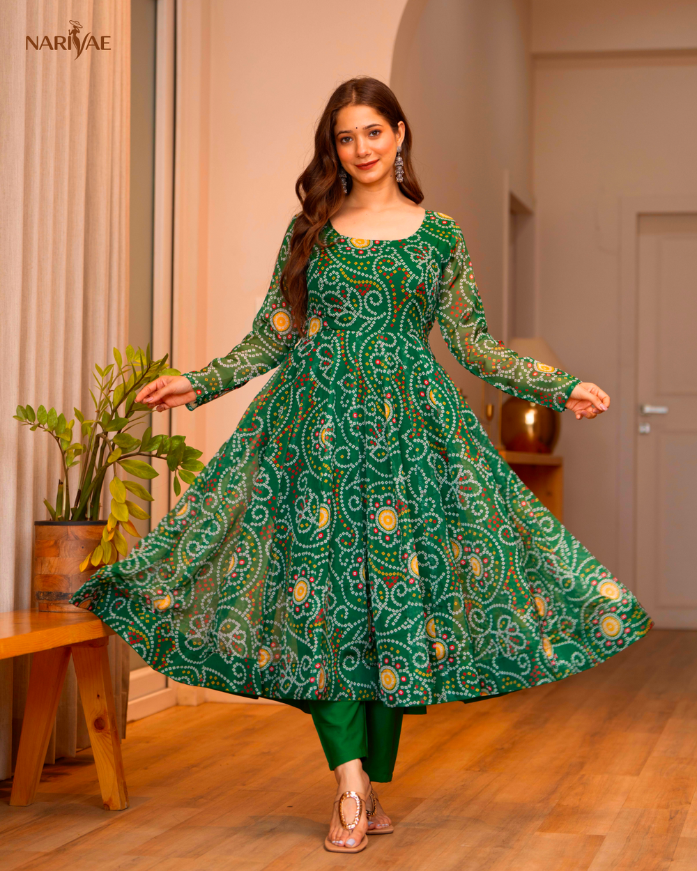 Printed Organza Anarkali Gown Set with Pant & Dupatta | 4 Meter Flair Wedding Wear | Fully Stitched Ready to Wear