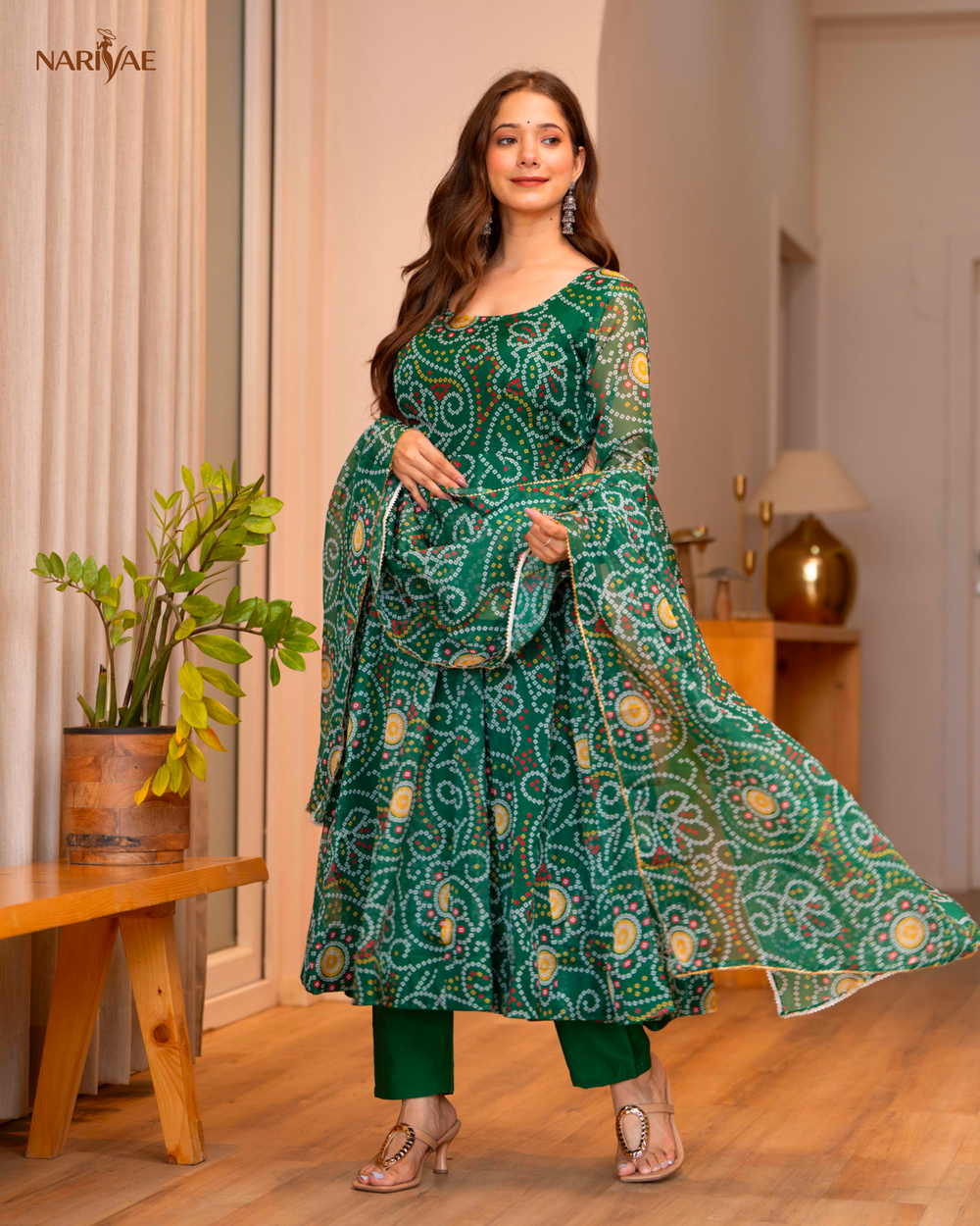 Printed Organza Anarkali Gown Set with Pant & Dupatta | 4 Meter Flair Wedding Wear | Fully Stitched Ready to Wear