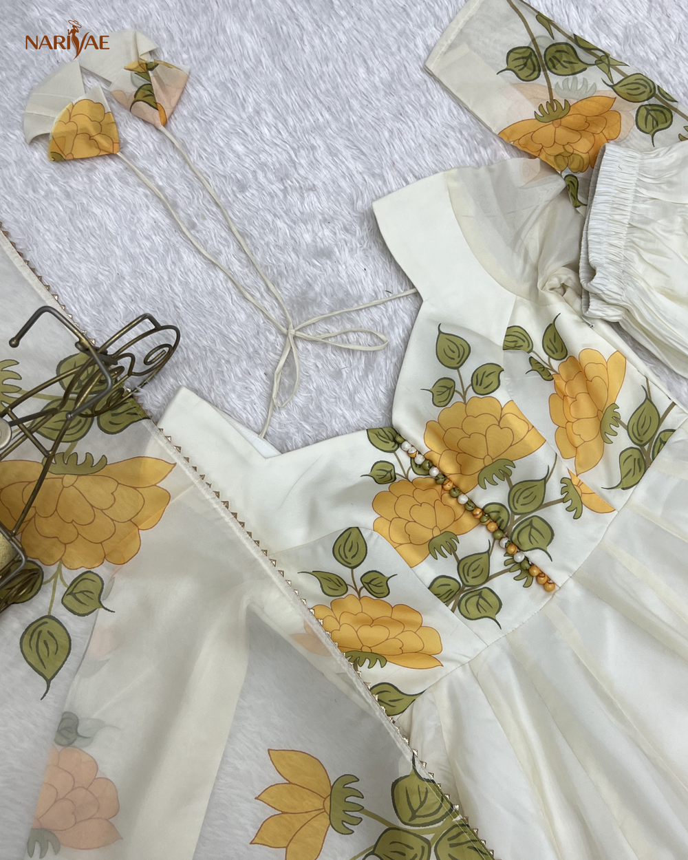 Soft Organza Silk Floral Anarkali Set with Kali Cut Flair | Potli Design Gown with Pant & Dupatta | Ready to Wear Ethnic Outfit