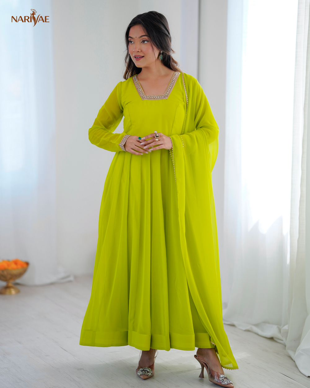 Kalicut Fox Georgette Anarkali Suit Set with 5+ Meter Flair | Kali Cut Gown with Pant & Dupatta | Ready to Wear Ethnic Outfit