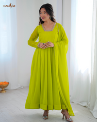 Kalicut Fox Georgette Anarkali Suit Set with 5+ Meter Flair | Kali Cut Gown with Pant & Dupatta | Ready to Wear Ethnic Outfit