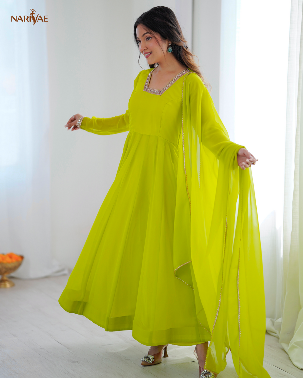 Kalicut Fox Georgette Anarkali Suit Set with 5+ Meter Flair | Kali Cut Gown with Pant & Dupatta | Ready to Wear Ethnic Outfit