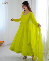 Kalicut Fox Georgette Anarkali Suit Set with 5+ Meter Flair | Kali Cut Gown with Pant & Dupatta | Ready to Wear Ethnic Outfit