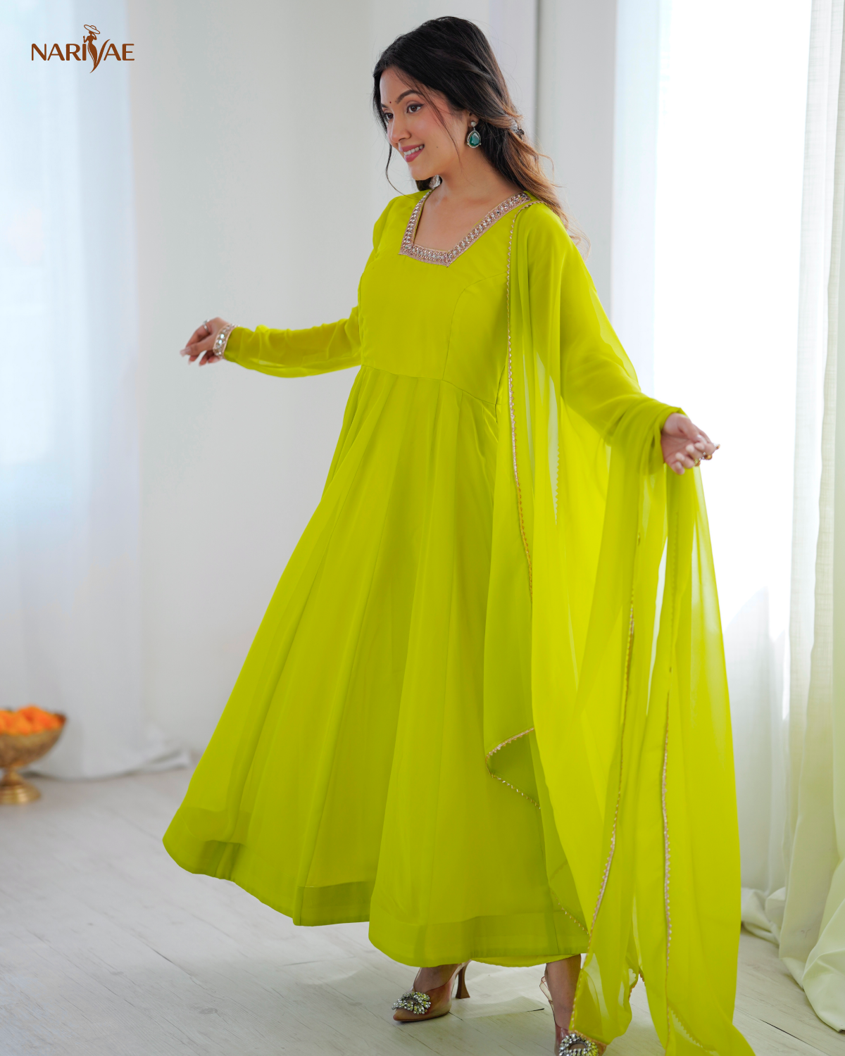 Kalicut Fox Georgette Anarkali Suit Set with 5+ Meter Flair | Kali Cut Gown with Pant & Dupatta | Ready to Wear Ethnic Outfit