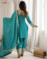 Vichitra Silk Farshi Shalwar Suit Set with Embroidered Kurta & Dupatta | Dori & Zari Work | Ready to Wear Ethnic Outfit