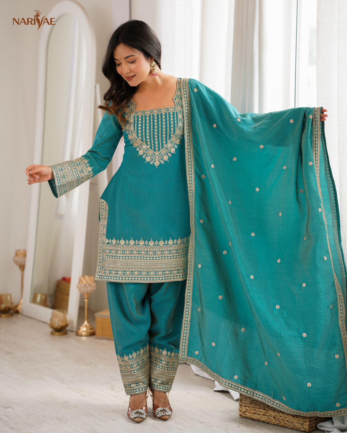 Vichitra Silk Farshi Shalwar Suit Set with Embroidered Kurta & Dupatta | Dori & Zari Work | Ready to Wear Ethnic Outfit