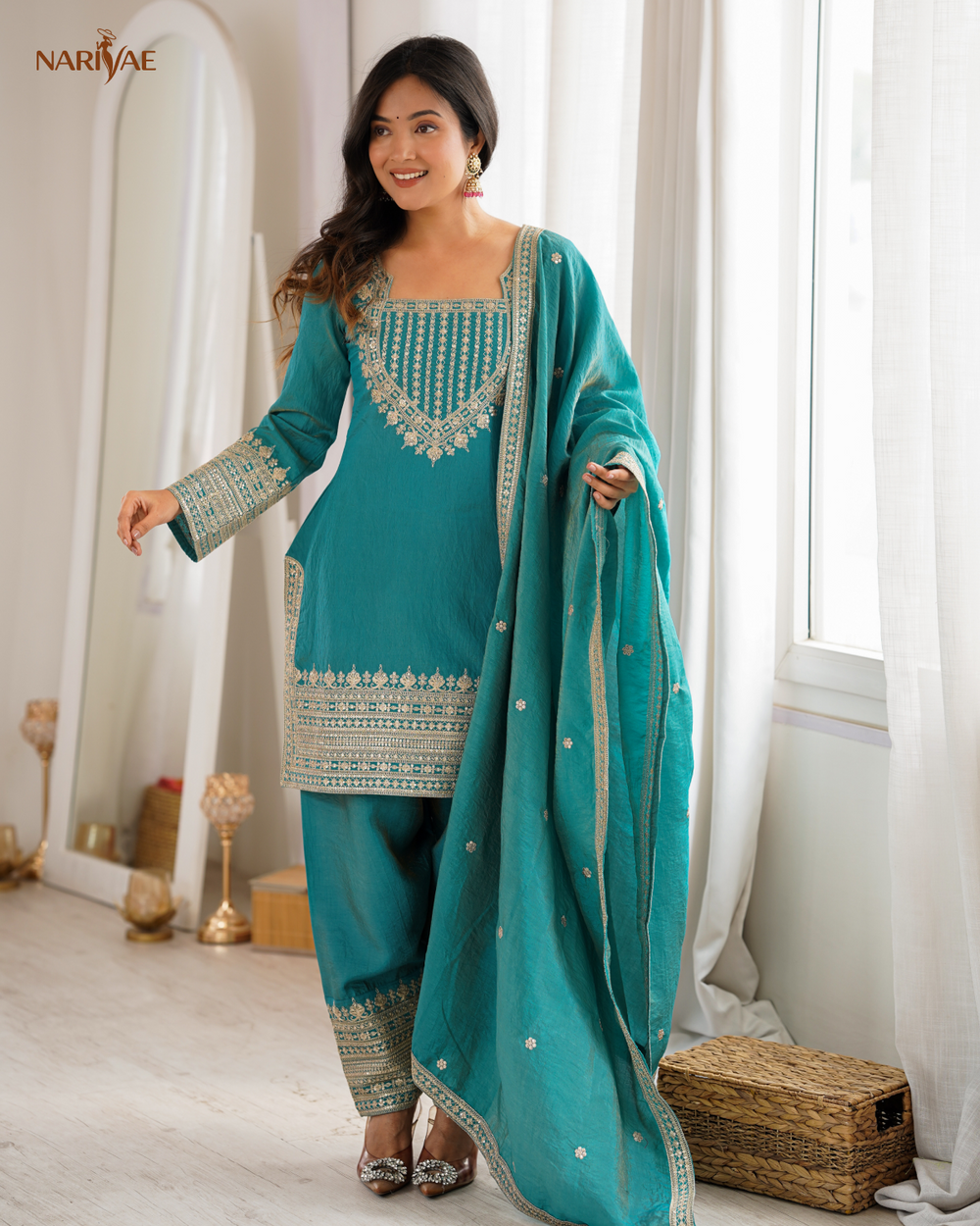 Vichitra Silk Farshi Shalwar Suit Set with Embroidered Kurta & Dupatta | Dori & Zari Work | Ready to Wear Ethnic Outfit