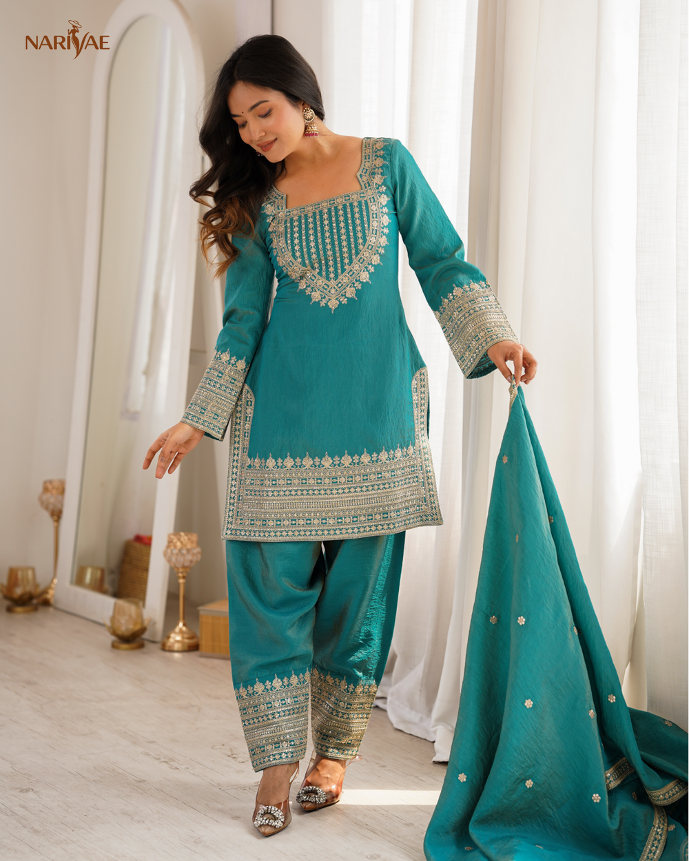 Vichitra Silk Farshi Shalwar Suit Set with Embroidered Kurta & Dupatta | Dori & Zari Work | Ready to Wear Ethnic Outfit