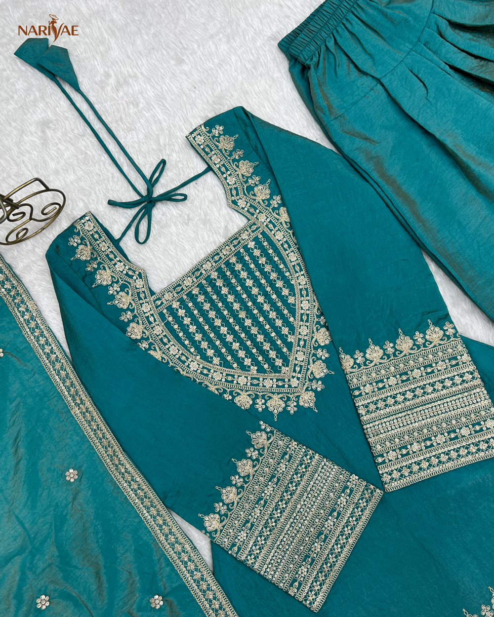 Vichitra Silk Farshi Shalwar Suit Set with Embroidered Kurta & Dupatta | Dori & Zari Work | Ready to Wear Ethnic Outfit