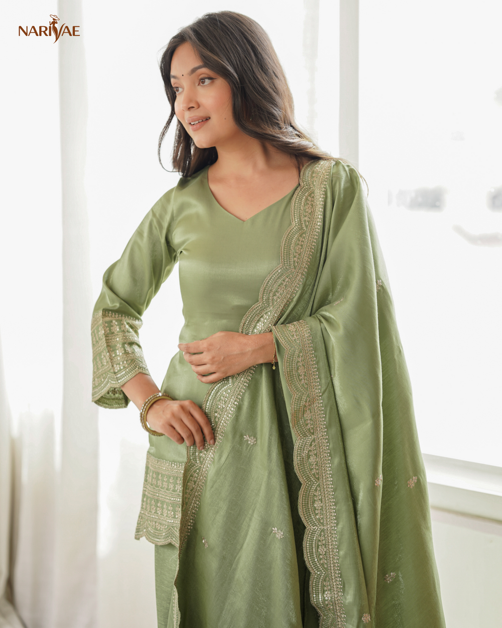 Glass Roman Silk Embroidered Kurta Set with Farshi Shalwar & Dupatta | Sequence, Dori & Zari Work | Ready to Wear Ethnic Outfit