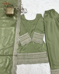 Glass Roman Silk Embroidered Kurta Set with Farshi Shalwar & Dupatta | Sequence, Dori & Zari Work | Ready to Wear Ethnic Outfit