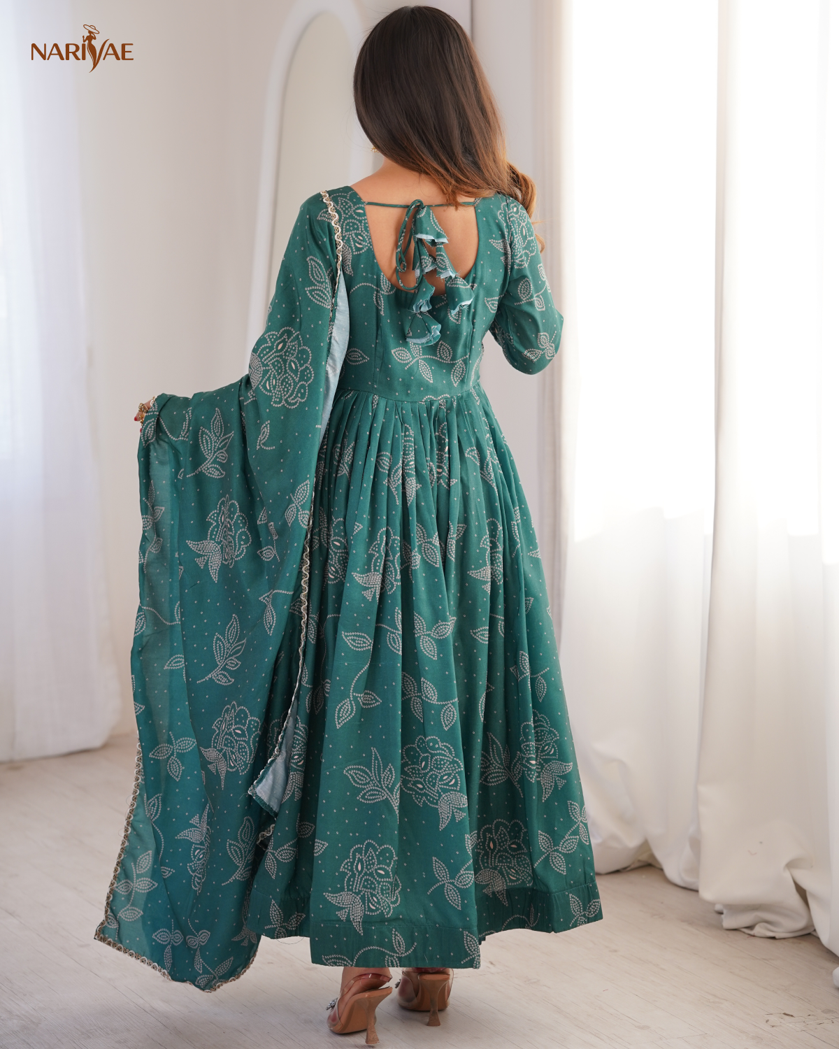 Printed Maslin Flared Gown Set with Pant & Dupatta | 4 Meter Flair Wedding Wear Ethnic Outfit | Fully Stitched Ready to Wear