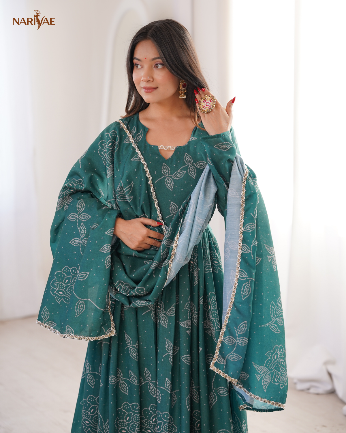 Printed Maslin Flared Gown Set with Pant & Dupatta | 4 Meter Flair Wedding Wear Ethnic Outfit | Fully Stitched Ready to Wear