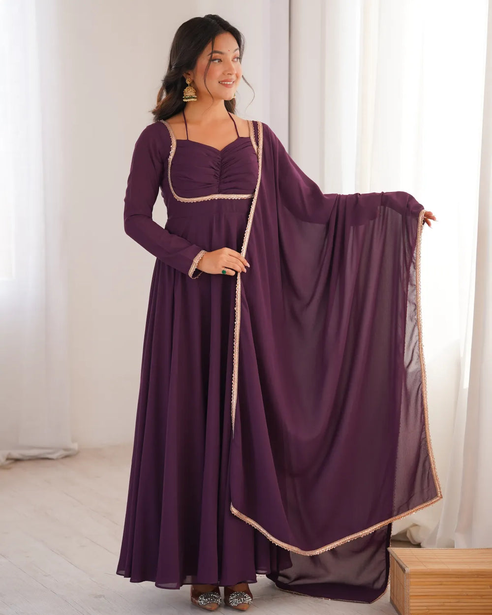 Georgette Anarkali Gown with Dupatta Set | Heavy Flare Designer Party Wear Gown for Women | Ready to Wear