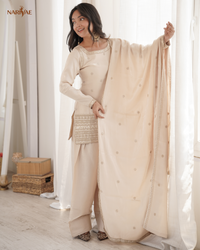 Glass Roman Silk Embroidered Kurta Set with Farshi Shalwar & Dupatta | Sequence, Dori & Zari Work | Ready to Wear