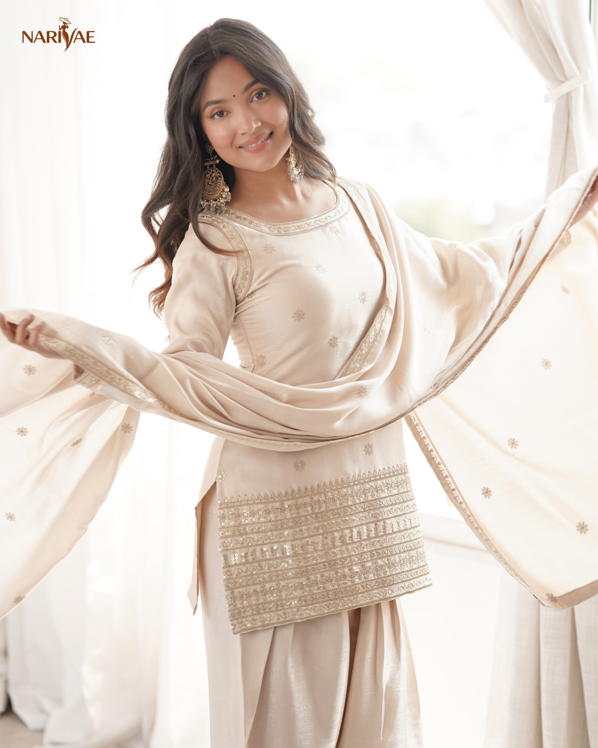 Glass Roman Silk Embroidered Kurta Set with Farshi Shalwar & Dupatta | Sequence, Dori & Zari Work | Ready to Wear