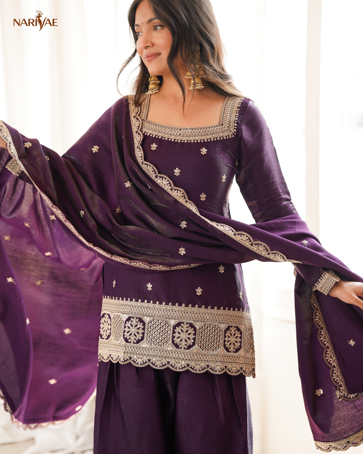 Glass Roman Silk Embroidered Kurta Set with Farshi Shalwar & Dupatta | Designer Ethnic Wear | Ready to Wear