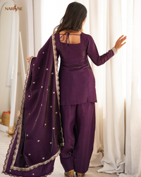 Glass Roman Silk Embroidered Kurta Set with Farshi Shalwar & Dupatta | Designer Ethnic Wear | Ready to Wear