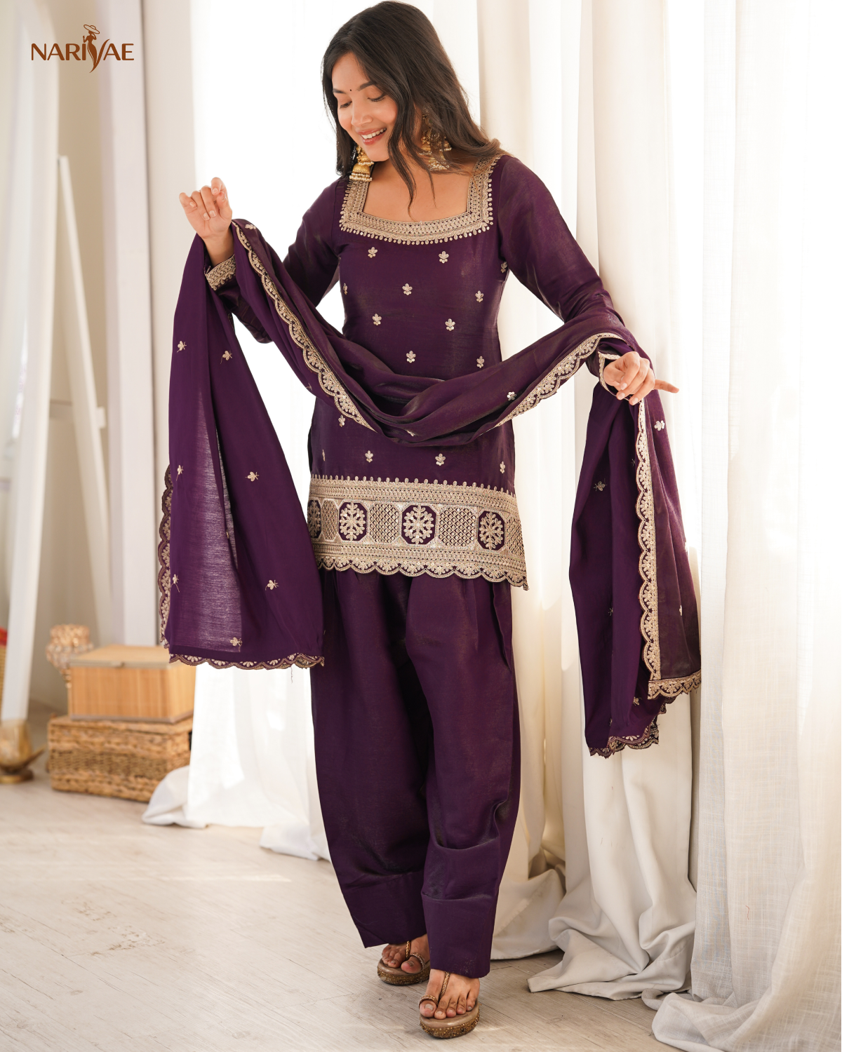 Glass Roman Silk Embroidered Kurta Set with Farshi Shalwar & Dupatta | Designer Ethnic Wear | Ready to Wear