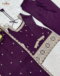 Glass Roman Silk Embroidered Kurta Set with Farshi Shalwar & Dupatta | Designer Ethnic Wear | Ready to Wear
