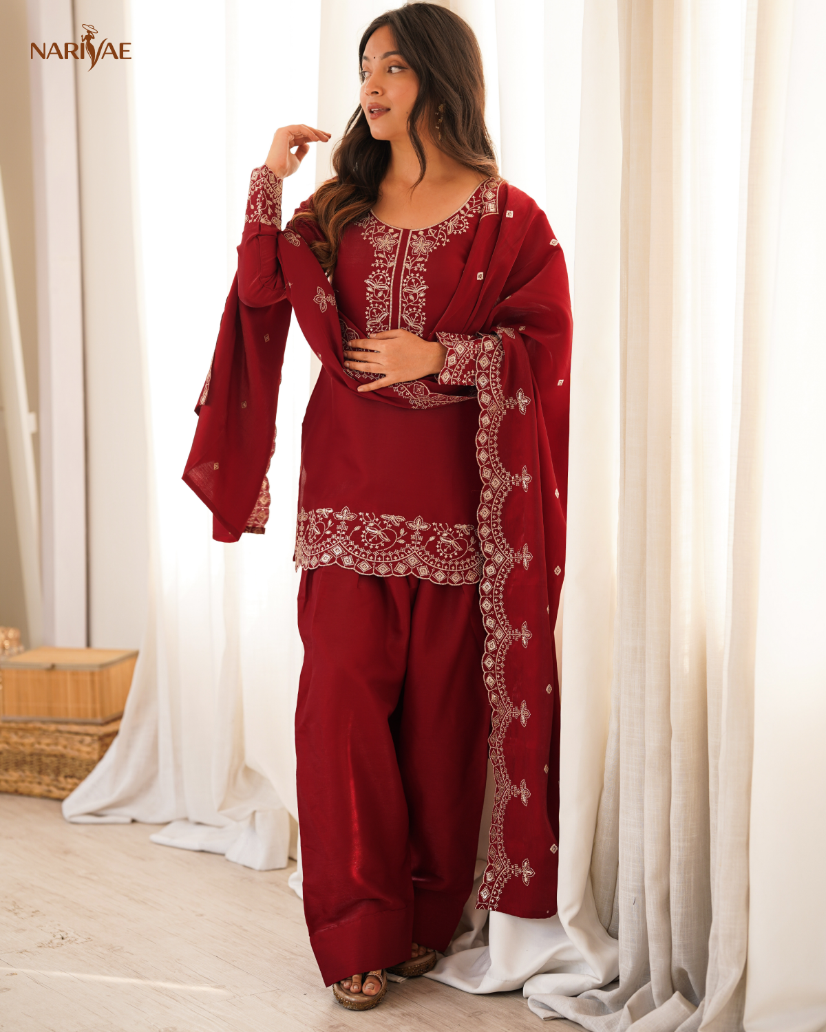Glass Roman Silk Embroidered Kurta Set with Farshi Shalwar & Dupatta | Sequence & Zari Work | Ready to Wear